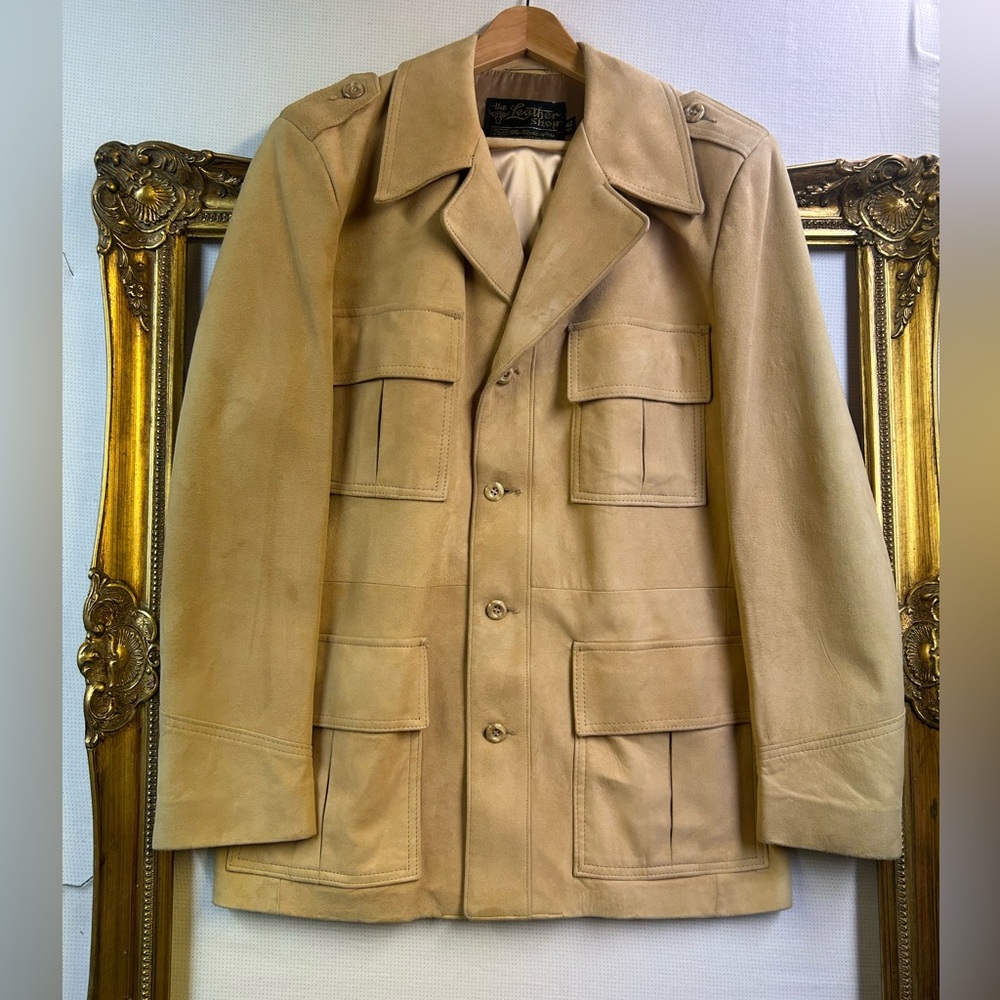 Vintage Sears Men's Camel Suede Military Field Jacket - 42